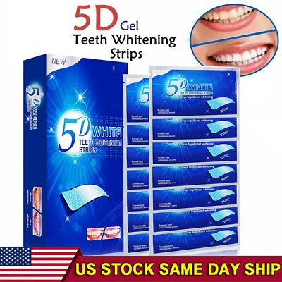 #ad 5D Teeth Whitening Strips Bleaching White Strips Non Sensitive Tooth Whitener US