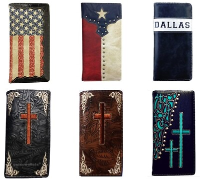 #ad America Flag Texas Flag Dallas Cowboy Cross Men Western Wallets Check Book