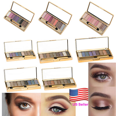#ad 9 Colors Glitter Eyeshadow Eye Shadow Palette amp; Makeup Cosmetic Brush Set US