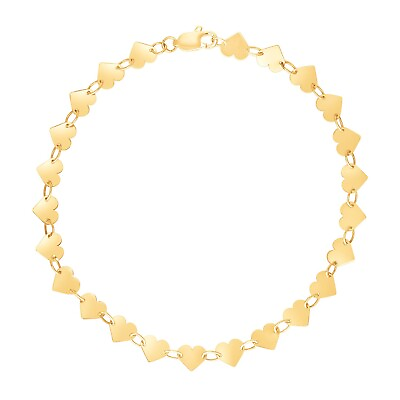 #ad 14k Yellow Gold 7 inch Mirrored Heart Chain Bracelet $140.99