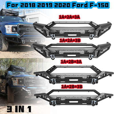 #ad 3 IN 1 Front Bumper Assembly w Side WingsBull Bar For 2018 2019 2020 Ford F 150