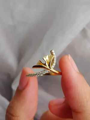#ad Unique Wedding Ring 1Ct Round Lab Created Diamond 14K Yellow Gold Plated Silver