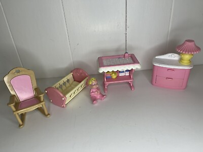 #ad FISHER PRICE Loving Family Dollhouse PINK ROCKING CHAIR Baby Nursery Dresser