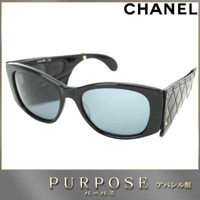 #ad CHANEL CC Matelasse Sunglasses Leather Plastic Black Eyewear
