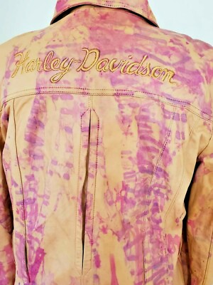#ad Harley leather motorcycle riding jacket pink white tan purple beige medium large