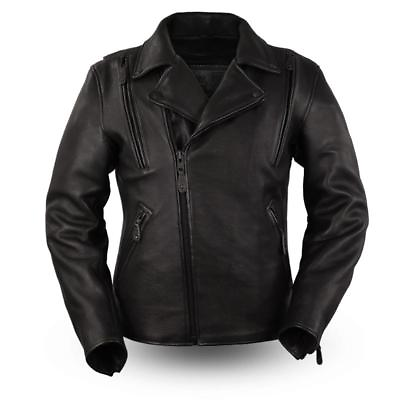 #ad Mens Night Rider Motorcycle Jacket Black Platinum Leather Cowhide