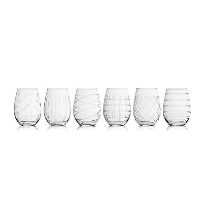 #ad Fifth Avenue Crystal Medallion Stemless Wine Glasses 17 Ounces Set Of 6 Clear