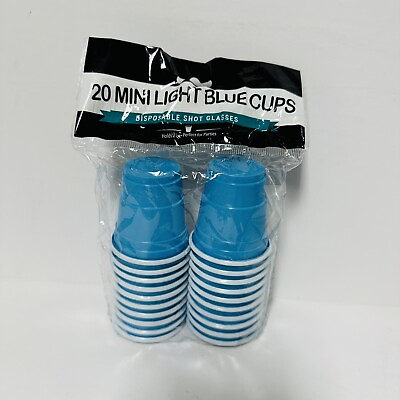 #ad 20 Disposable Shot Glasses Mini Light Blue Cups 2oz Perfect For Parties Fun NEW