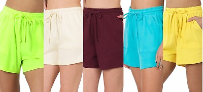 #ad New Zenana Relaxed Fit Womens Cotton Drawstring Shorts With Pocket 3053