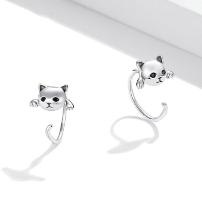 #ad Fashion Cat Anniversary Gift Girls 925 Silver Stud Earrings Women Jewelry A Pair