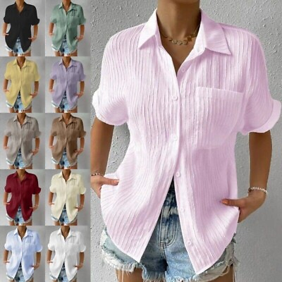 #ad Plus Size Women Summer Tunic Shirts Short Sleeve Blouse Ladies Button Down Tops
