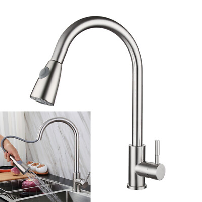 #ad Kitchen Sink Faucet Stainless steel Single Handle Pull Down Sprayer Swivel Mixer