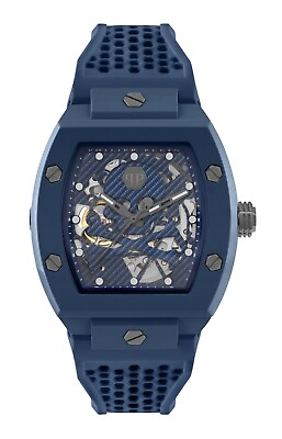 #ad Philipp Plein The $keleton Ecoceramic PWVBA0323 Men#x27;s Blue Skeleton Watch