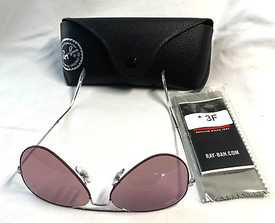 #ad Ray Ban Aviator Sunglasses RB 3025 55104 135 Silver Metal w Pink Gradient Large