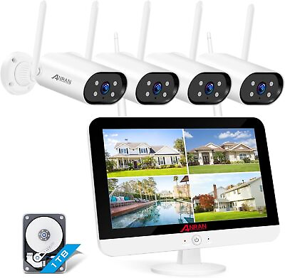 #ad 8CH 5MP HD Security Camera System Wireless Outdoor with 12” Monitor WiFi NVR 1TB