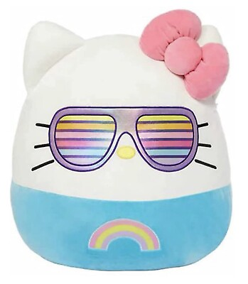#ad NEW Squishmallow Large Heavy 20” Hello Kitty Sunglasses Rainbow $49.99