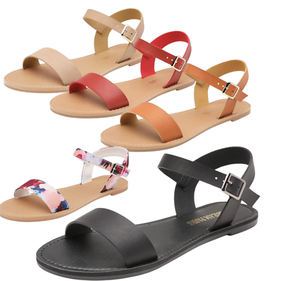 #ad Women Summer Casual Flat Sandals Ankle Strap Open Toe Beach Vacation Sandals