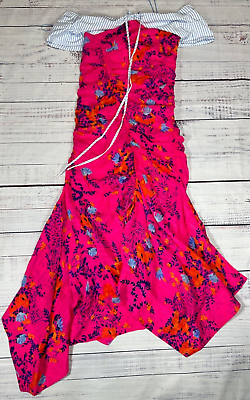 #ad Tanya Taylor Falling Floral Virginia Dress Sz 2 Pink Off Shoulder Midi Sheath