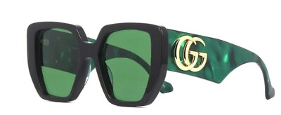 #ad Gucci GG 0956S 001 Black Green Oversized Geometric Women#x27;s Sunglasses