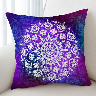 #ad White Royal Floral Mandala over Purple Cushion Cover