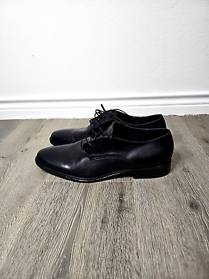 #ad Milano Italia Black Plain Toe Lace Up Dress Shoes Leather SZ 9.5