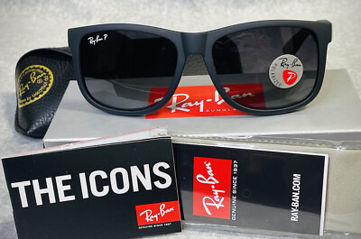 #ad Ray Ban Justin 4165 Sunglasses Black Frame Grey Gradient Polarized 55 16 622 T3