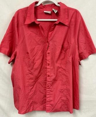 #ad *White stag pink button down pockets women#x27;s short sleeve plus top 2X