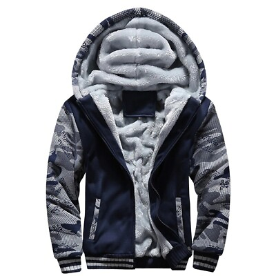 #ad New Winter Warm Hoodie Jacket Thick Sweatshirt Men#x27;s Coat Long Sleeve Zipper