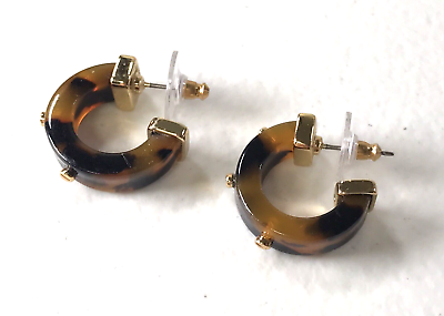 #ad Faux Tortoise Shell Gold Tone Accent Hoop Style Pierced Earrings Fashion Estate