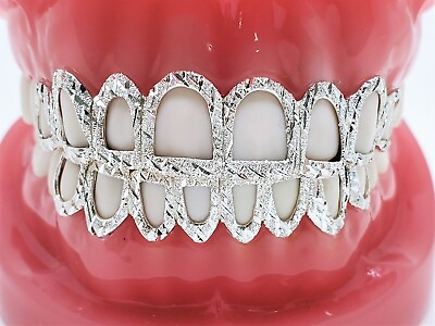 #ad Open Face Custom Grillz W Diamond CutDust Silver Yellow Rose Gold Plated $396.00