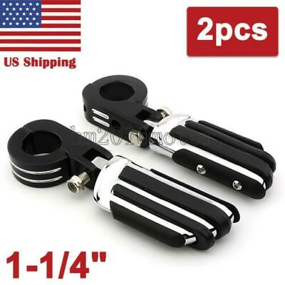 #ad Pair 1 1 4quot; Adjustable Highway Foot Pegs Long Angled Mount Kit For Harley Bar US