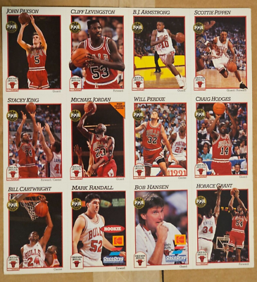 #ad 1991 Chicago Bulls Team Osco Drug Michael Jordan Uncut Sheet 12 Cards
