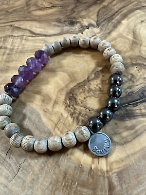 #ad Soulku Stretch Beaded Bracelet Wooden Purple Silver tone Beads