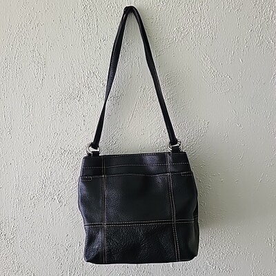 #ad Tignanello Black Pebbled Leather Convertible Bag Tote or Crossbody