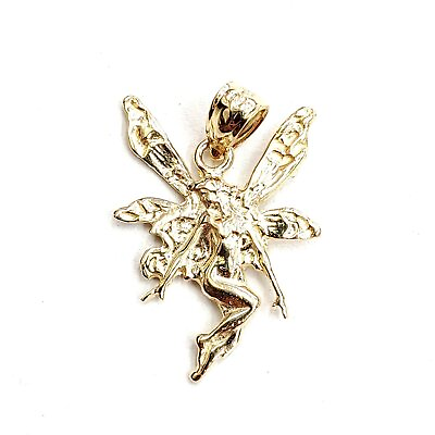 #ad 14k yellow Gold angel flying fairy Pendant charm wings gift fine jewelry 1.8g