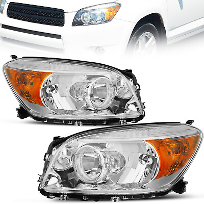 #ad Headlight Fits For 2006 2008 Toyota RAV4 Chrome Housing Headlamp Left and Right