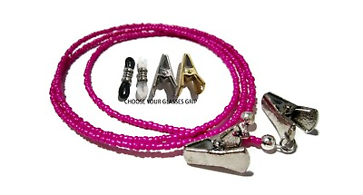 #ad Hot Pink Beaded Eyeglass Holder Glasses Necklace Strap PICK YOUR GRIP Lanyard