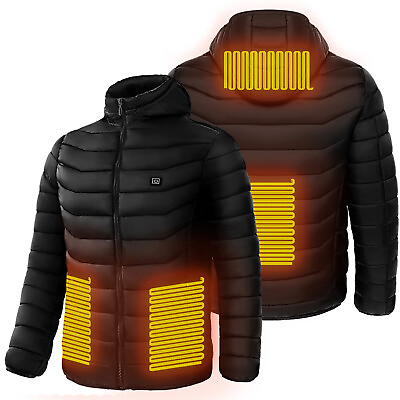 #ad Men Heated Puffer Jacket Electric Heating Coat Insulated Hood Windbreaker 4 Heat