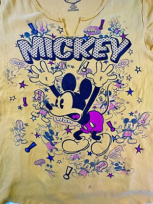 #ad Disney Authentic Classic Studded Mickey Mouse Tee T Shirt Yellow Size XL Logo