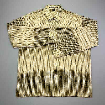 #ad Alan Stuart Shirt Mens XL Tan Brown Button Up Long Sleeve Geometric Disco Retro