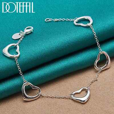 #ad DOTEFFIL 925 Sterling Silver Five Heart Chain Bracelet Charm Party Jewelry