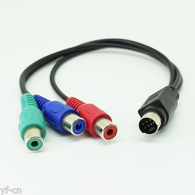 #ad 1pc Mini 7pin Din PS2 Male S Video To 3 RCA Female Red Blue Green HDTV Cable
