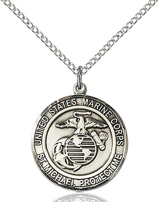 #ad 925 Sterling Silver Marines St Michael Military Soldier Catholic Medal Necklace $58.50