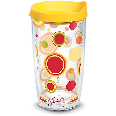 #ad Tervis Fiesta Sunny Dots 16 oz. Tumbler W Yellow Lid Summer Polka Dots Cup NEW