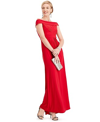#ad Adrianna Papell Women#x27;s Pintuck Off The Shoulder Gown Red Size 8