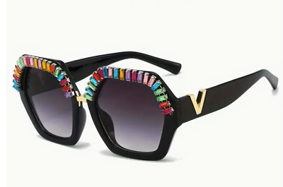 #ad hexagon fashion sunglasses bling Rhinestone rainbow colorful FAST Free Shipping