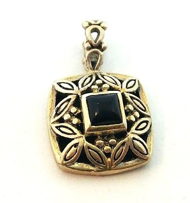#ad ATI Sterling Silver Vintage 925 Inlay ONYX Pendant INDONESIA