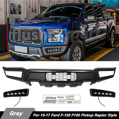 #ad Gray Raptor Style Steel Front Bumper With LED Lights For 2015 2017 Ford F150 XLT