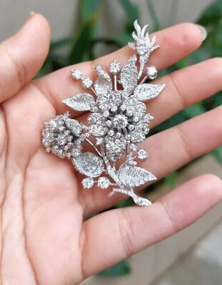 #ad 3Ct Round Pass Real Moissanite Tremblant Brooch Pin 14K White Gold Plated