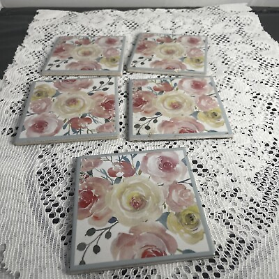 #ad Floral Glass Coasters 5 Of Them